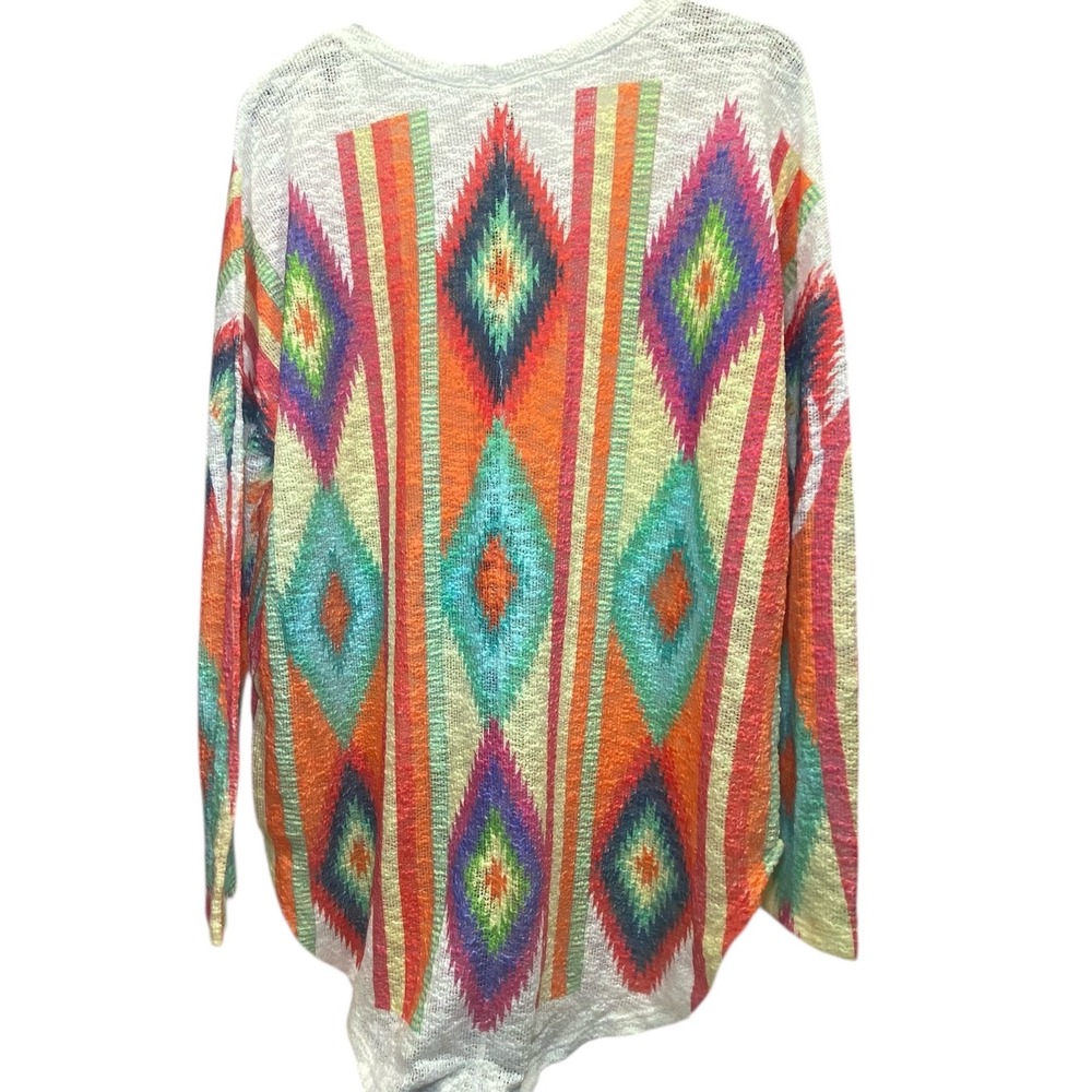 Luna Chic USA Womens Southwestern Geometric Knit Top Orange Multi Size L - Picture 2 of 7